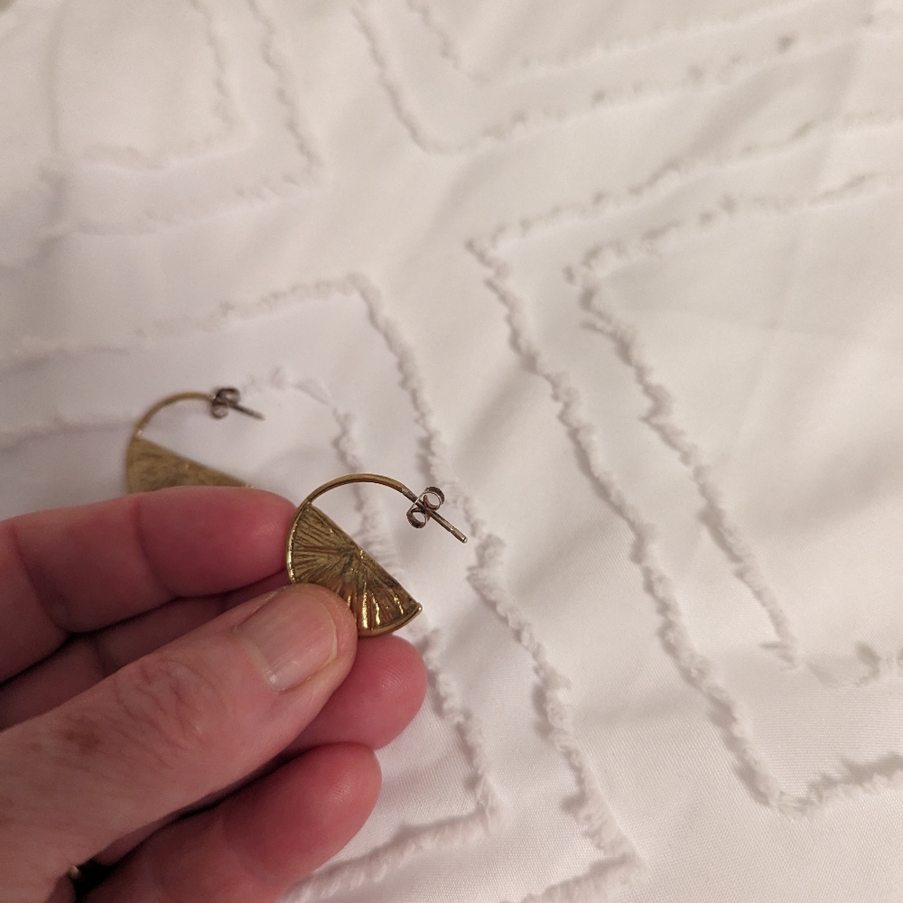 Gold tone half hoop pierced earrings - Picture 2 of 5